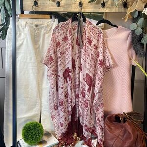 Red and White Elephant Print PONCHO one size